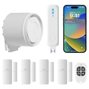 GRSICO Wireless Home Alarm System 7-Piece Kit, WiFi Alarm System for Kids Safety, Home Security, Apartment, Door Window Alarm with Phone App Alert(130dB Alarm Siren, Remote, Door Sensors)