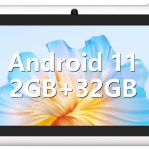 Android Tablet 7 Inch, Android 11 Tablet, 2+4GB RAM 32GB ROM, Quad-Core Processor, Dual Camera, WiFi, 3.5mm Earphone Jack, FM Bluetooth, 128GB Expand, GMS Certified Tablet - White